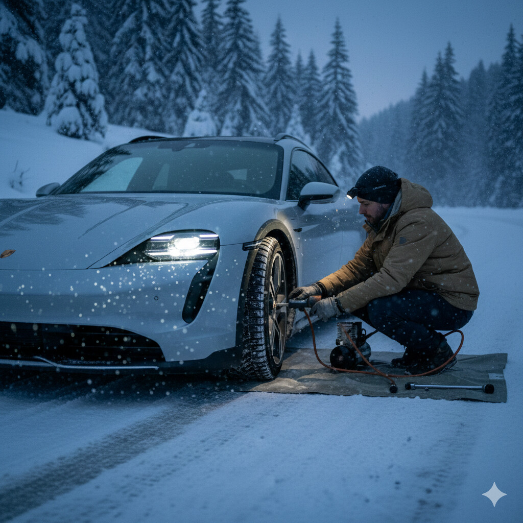 겨울용 타이어 장착 및 공기압 점검 모습