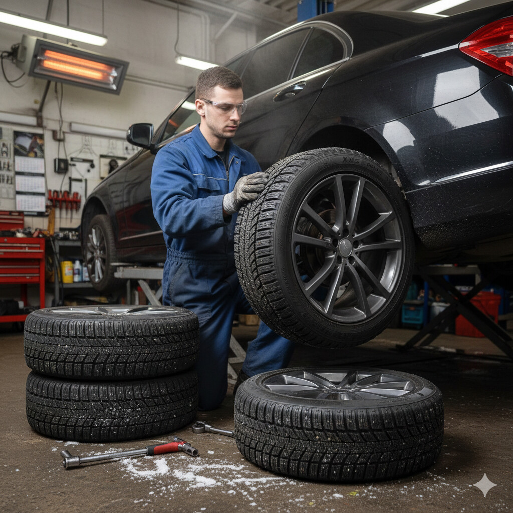 겨울철 스노우 타이어 장착 모습
