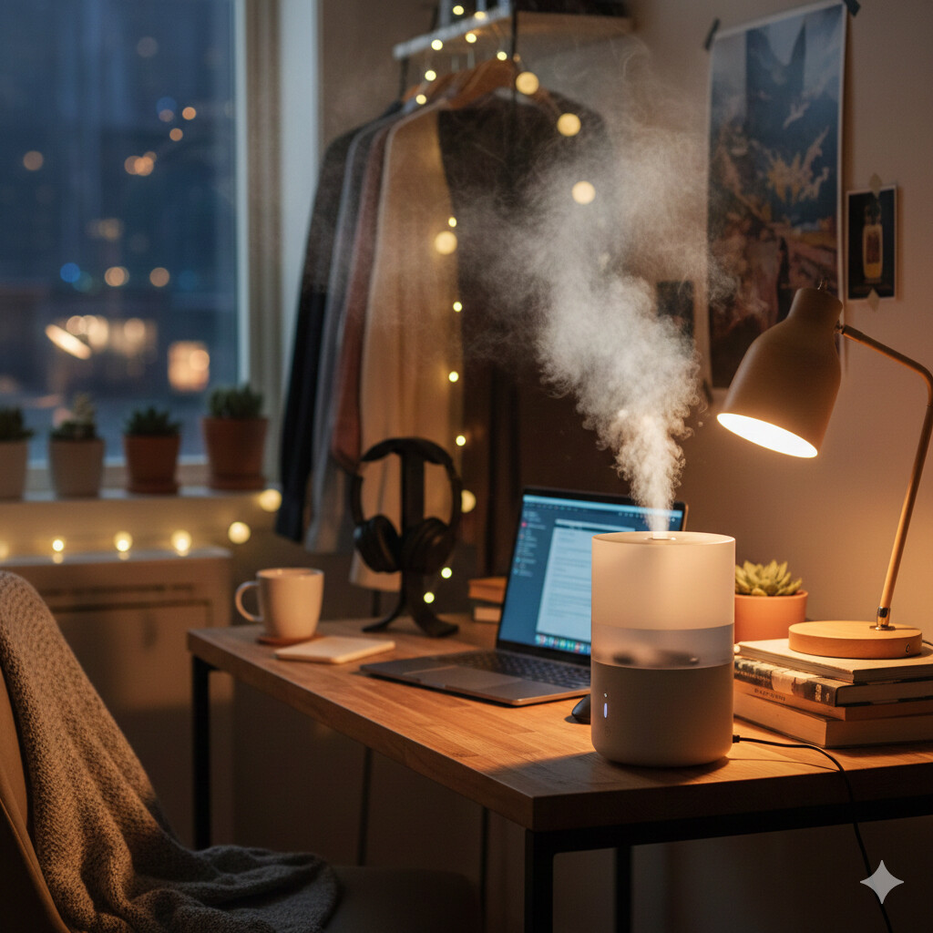 자취방 가습기 하루 종일 켜두는 모습