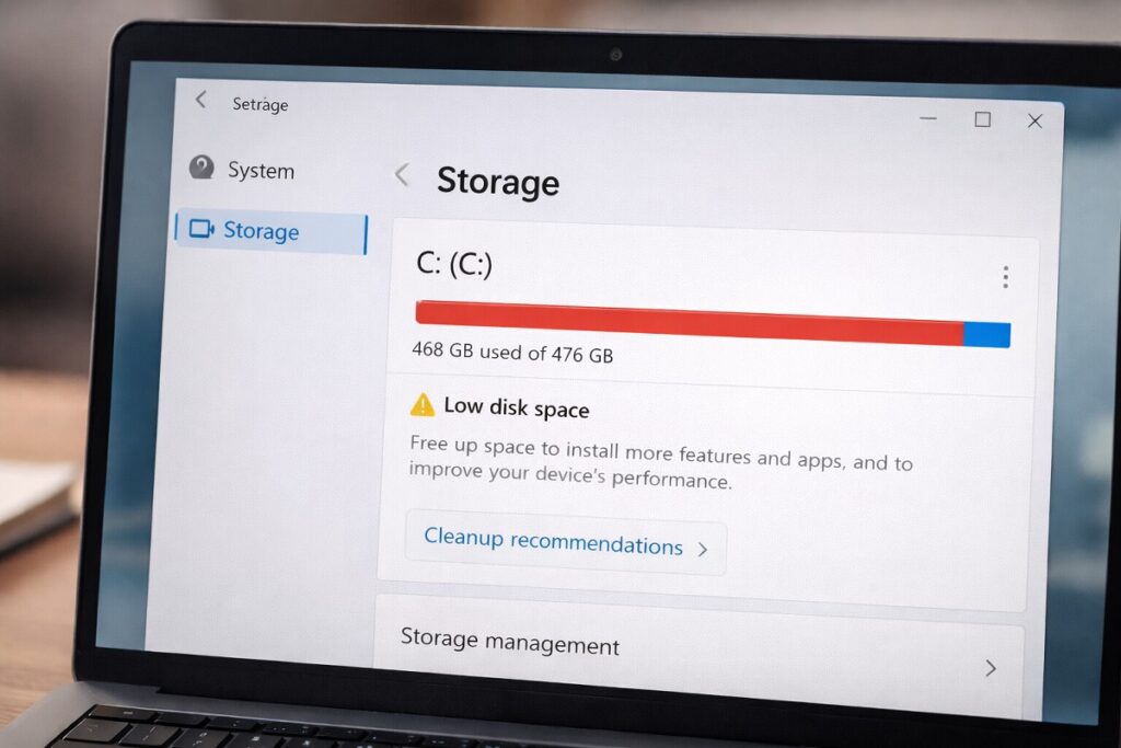 노트북 느려졌을 때 저장공간 부족을 정리하는 방법