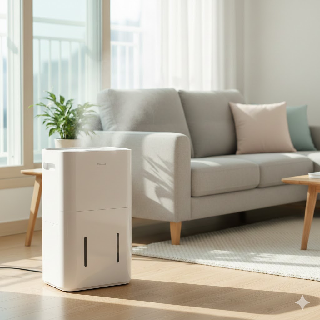 여름철 실내 습도 관리를 위해 사용하는 가정용 제습기 모습