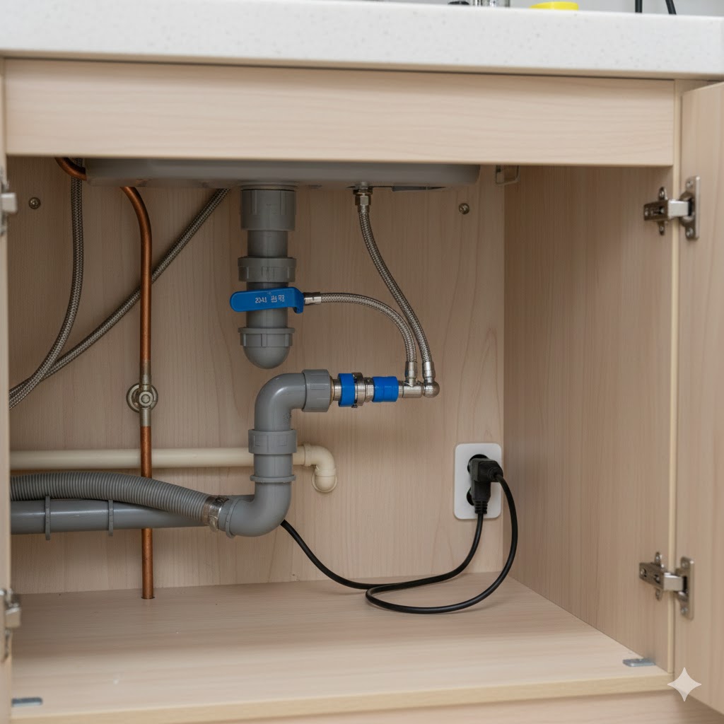 식기세척기 급수 밸브와 배수 호스 연결 구조 실제 모습