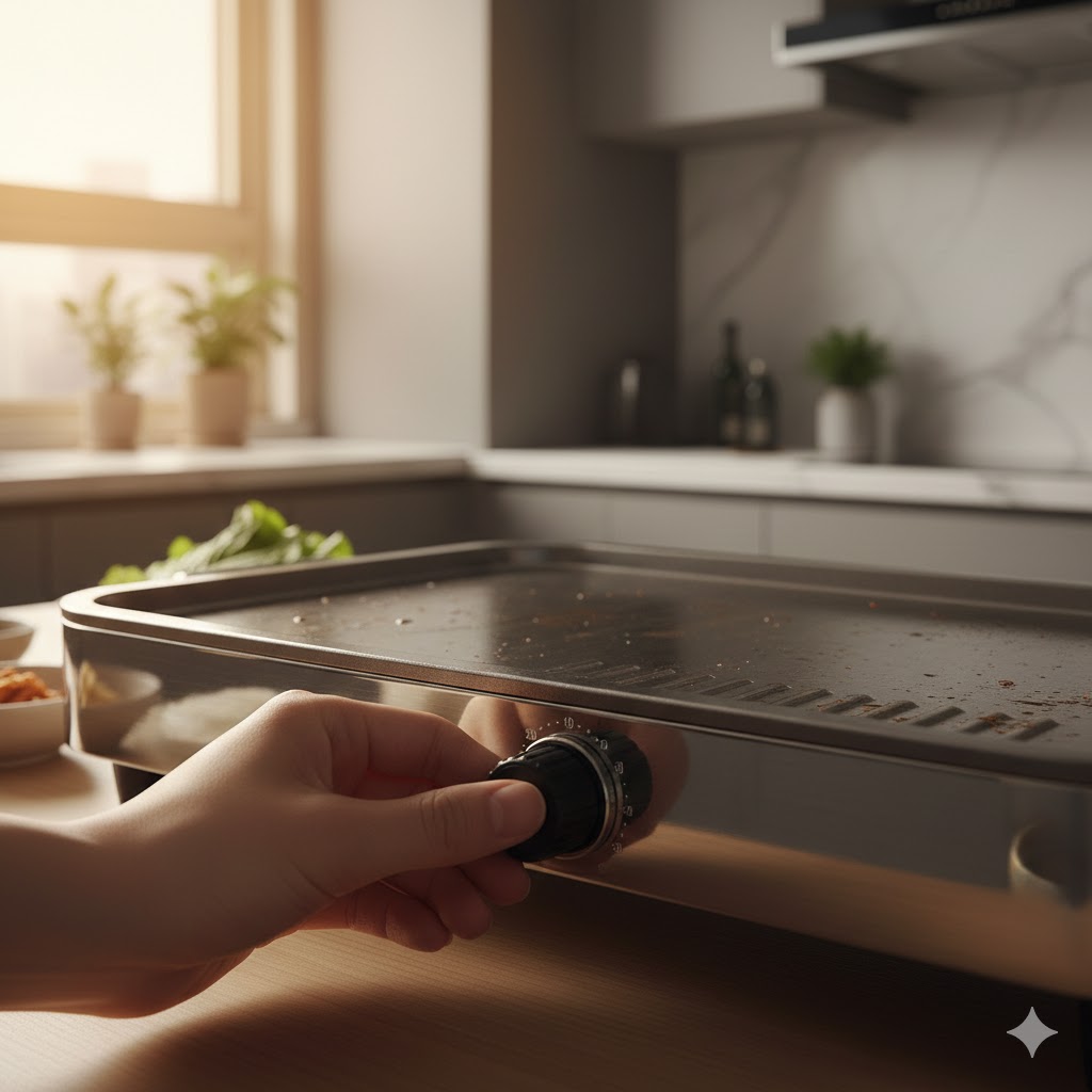 전기그릴 화력과 온도 조절 구조를 보여주는 실제 사용 모습