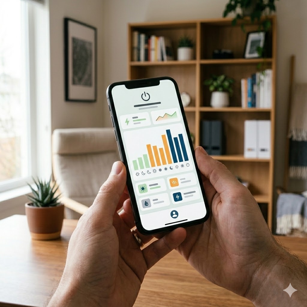 스마트폰으로 전기 사용량을 확인하는 전력 모니터링 화면