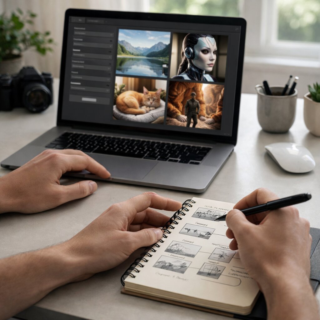 AI 이미지 생성 활용 방법에서 프롬프트 작성 구조를 보여주는 실사형 이미지