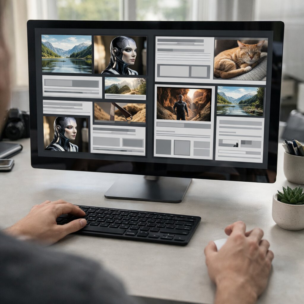 AI 이미지 생성 활용 방법으로 블로그와 SNS 콘텐츠를 제작하는 실사형 예시 이미지