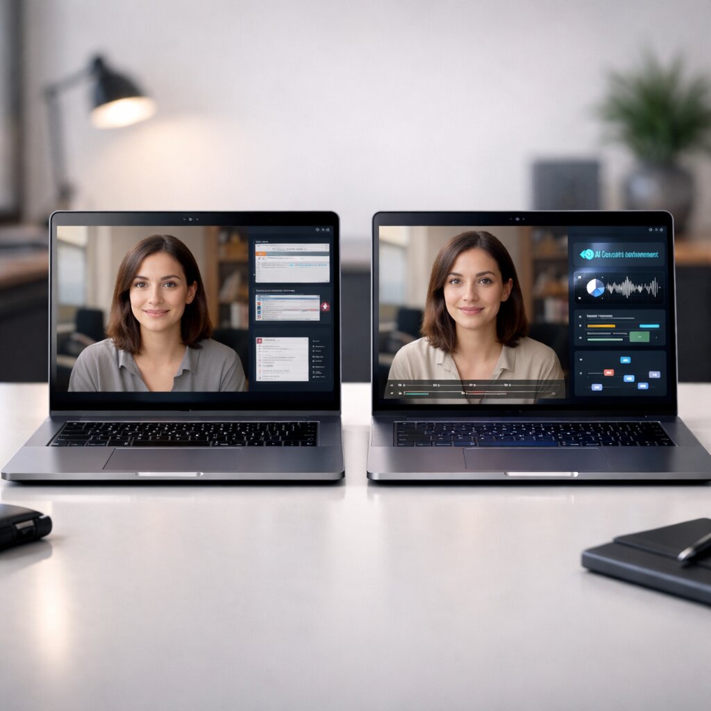 AI 노트북과 일반 노트북의 구조 차이를 보여주는 실사형 정보 이미지