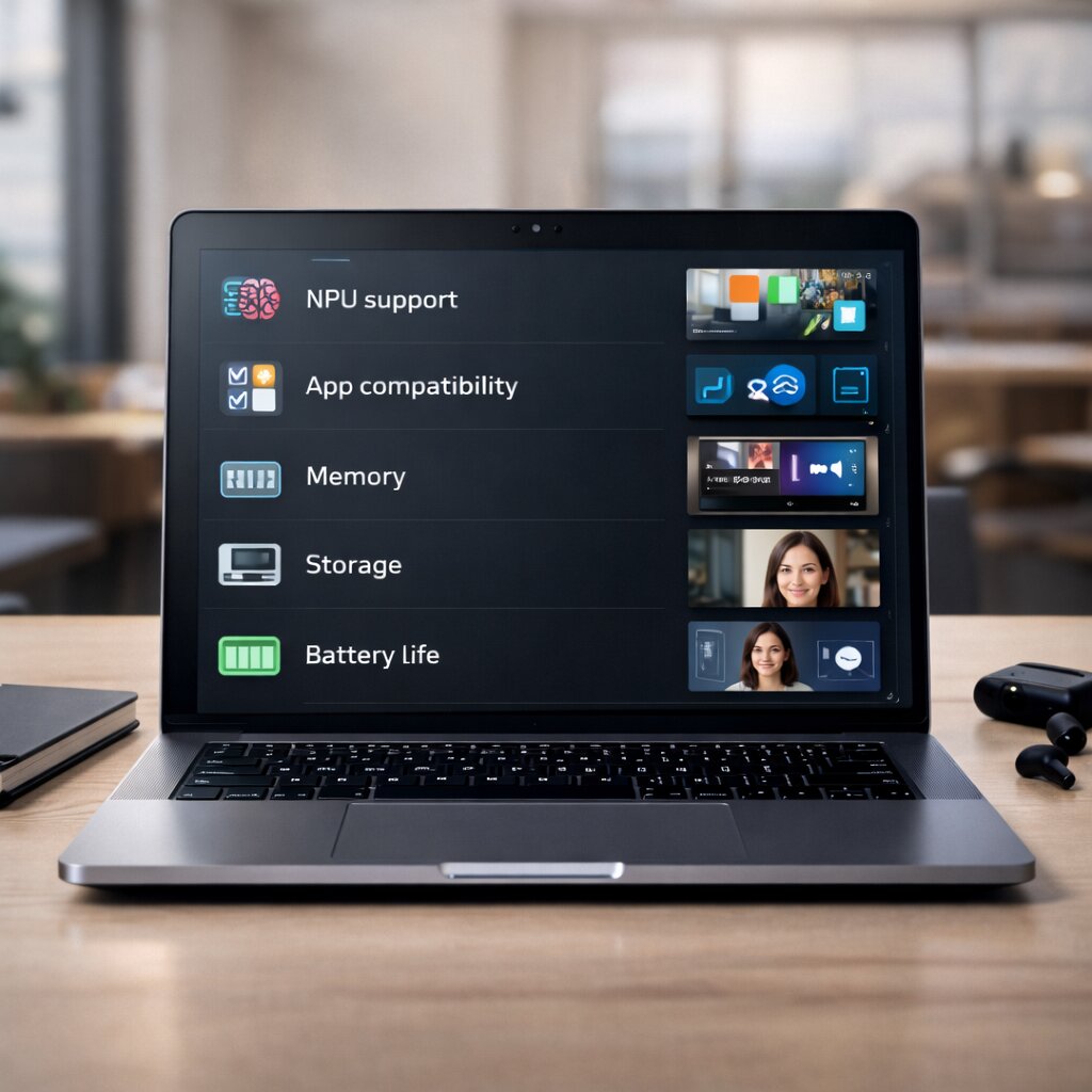 AI 노트북 구매 기준 체크리스트를 보여주는 실사형 정보 이미지