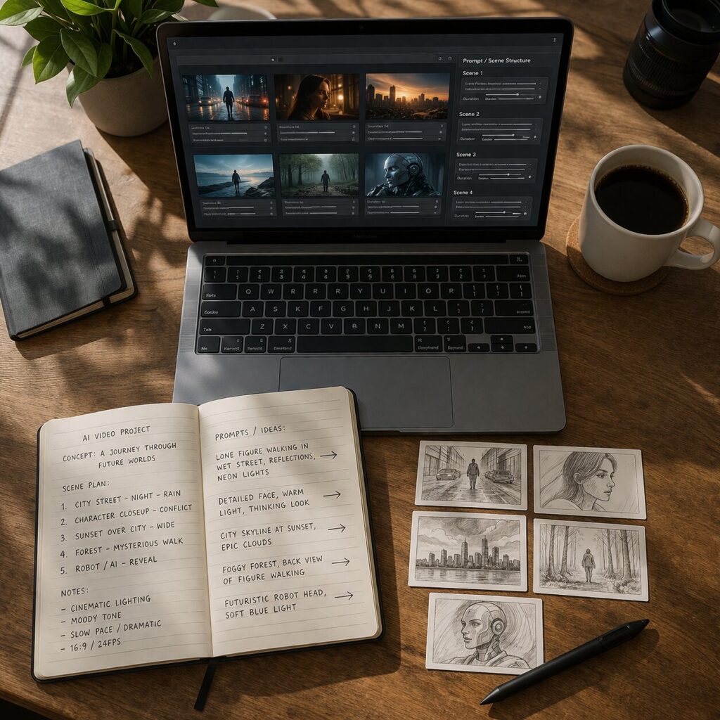 AI 영상 제작 기본 과정과 프롬프트 설계 예시 화면