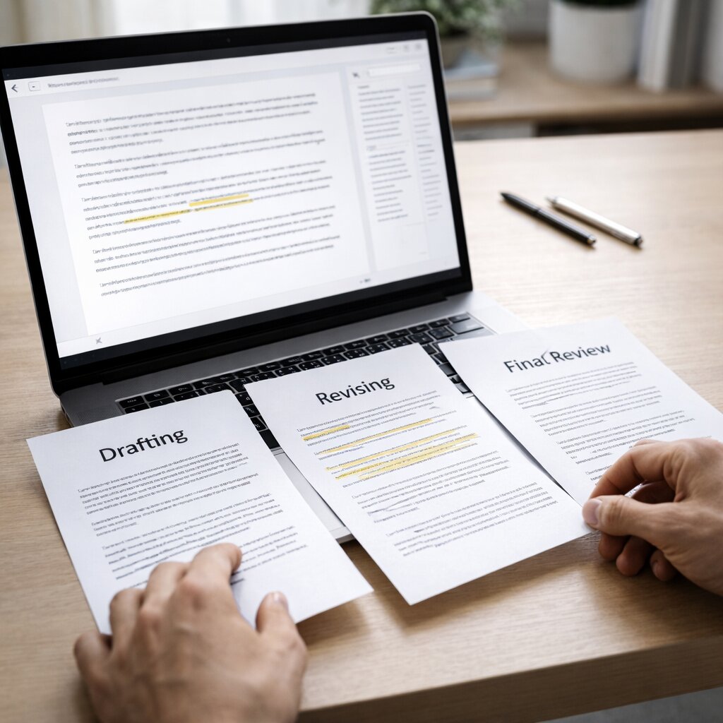 AI 글쓰기 도구 비교와 추천 활용 방법을 보여주는 단계별 글쓰기 작업 이미지