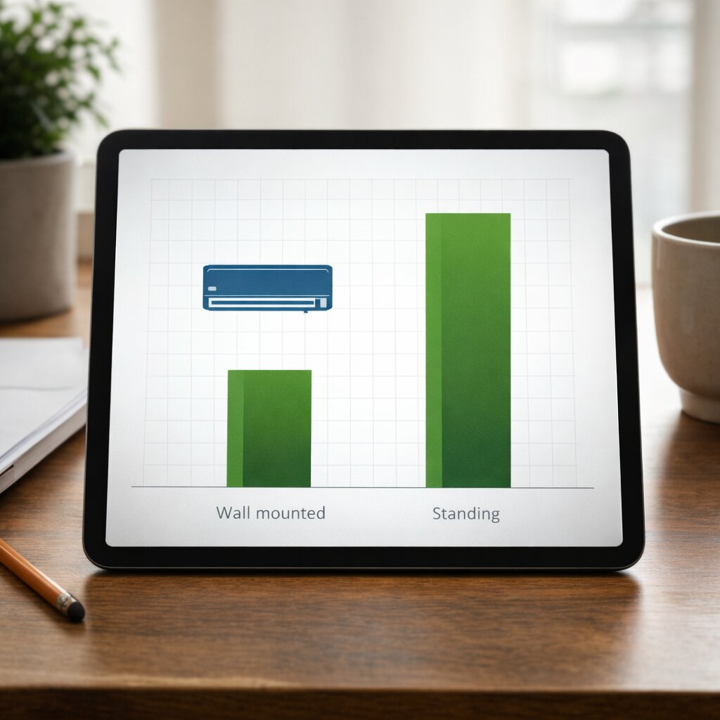 벽걸이 에어컨과 스탠드 에어컨의 월간 소비전력 비교 그래프 예시