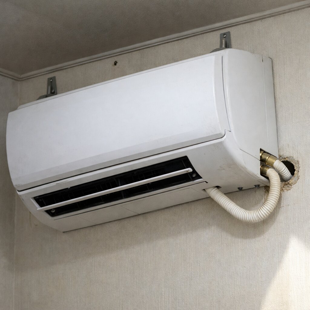 에어컨 실내기 누수 원인인 설치 기울기와 드레인 경사 비교