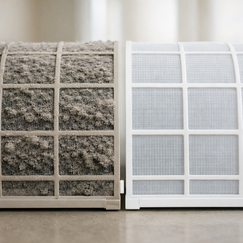 막힌 필터는 공기 흐름을 줄여 냉방을 느리게 만듭니다.