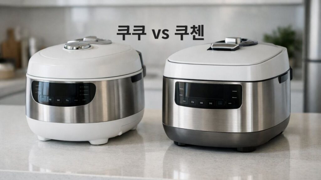 쿠쿠 vs 쿠첸 전기밥솥 차이를 보여주는 실사형 비교 썸네일 이미지
