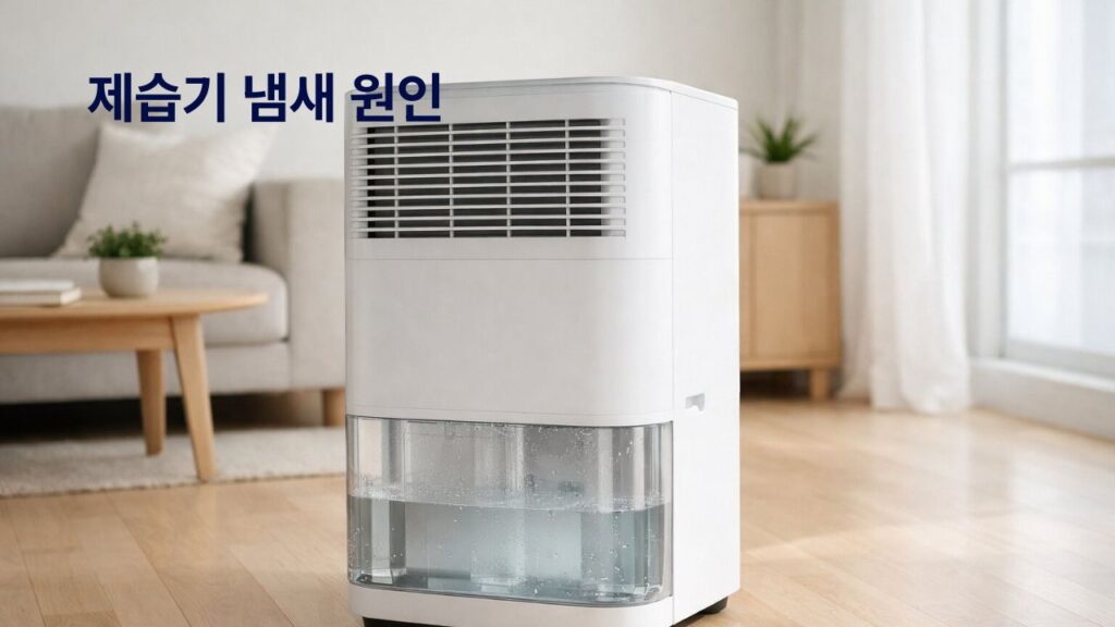 제습기 냄새 원인과 해결 방법을 보여주는 실사형 정보 이미지