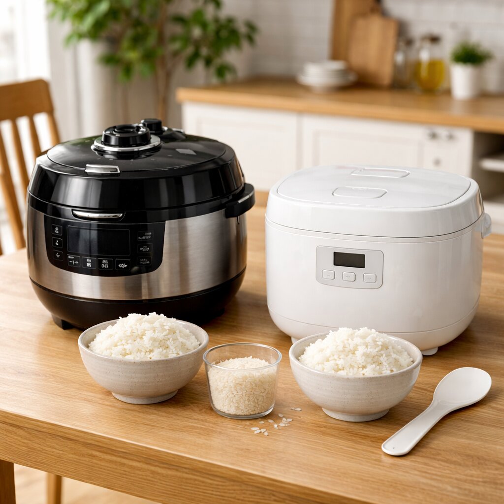 전기밥솥 추천 모델 선택 기준을 비교하는 주방 사용 장면