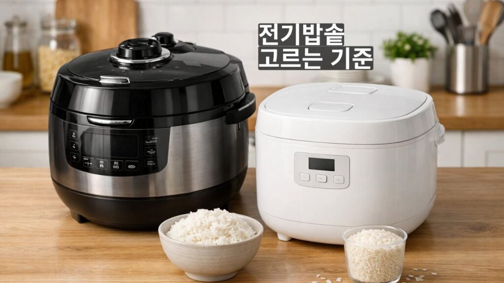 전기밥솥 추천 모델 선택 기준을 보여주는 압력식과 비압력식 비교 실사 이미지