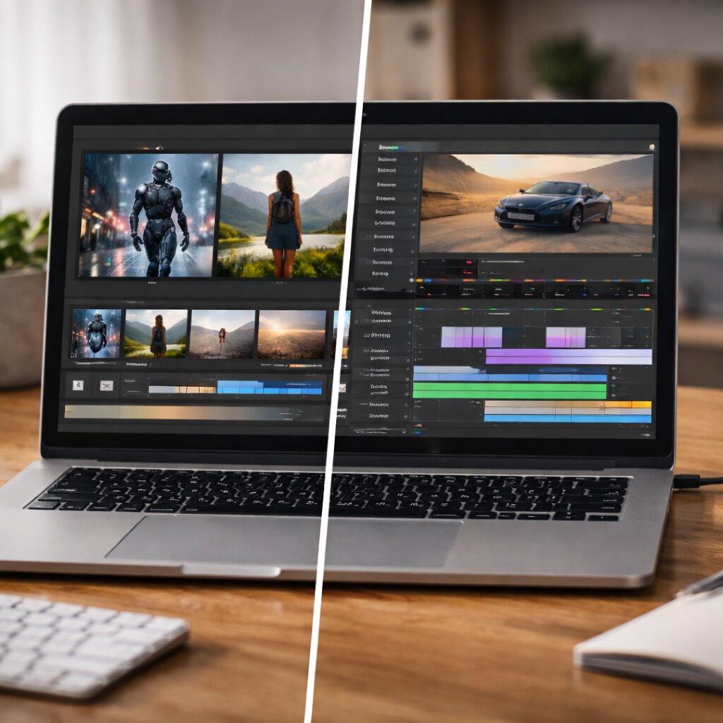 무료 AI 영상 제작 도구 비교 화면과 기능 차이를 보여주는 실사형 이미지