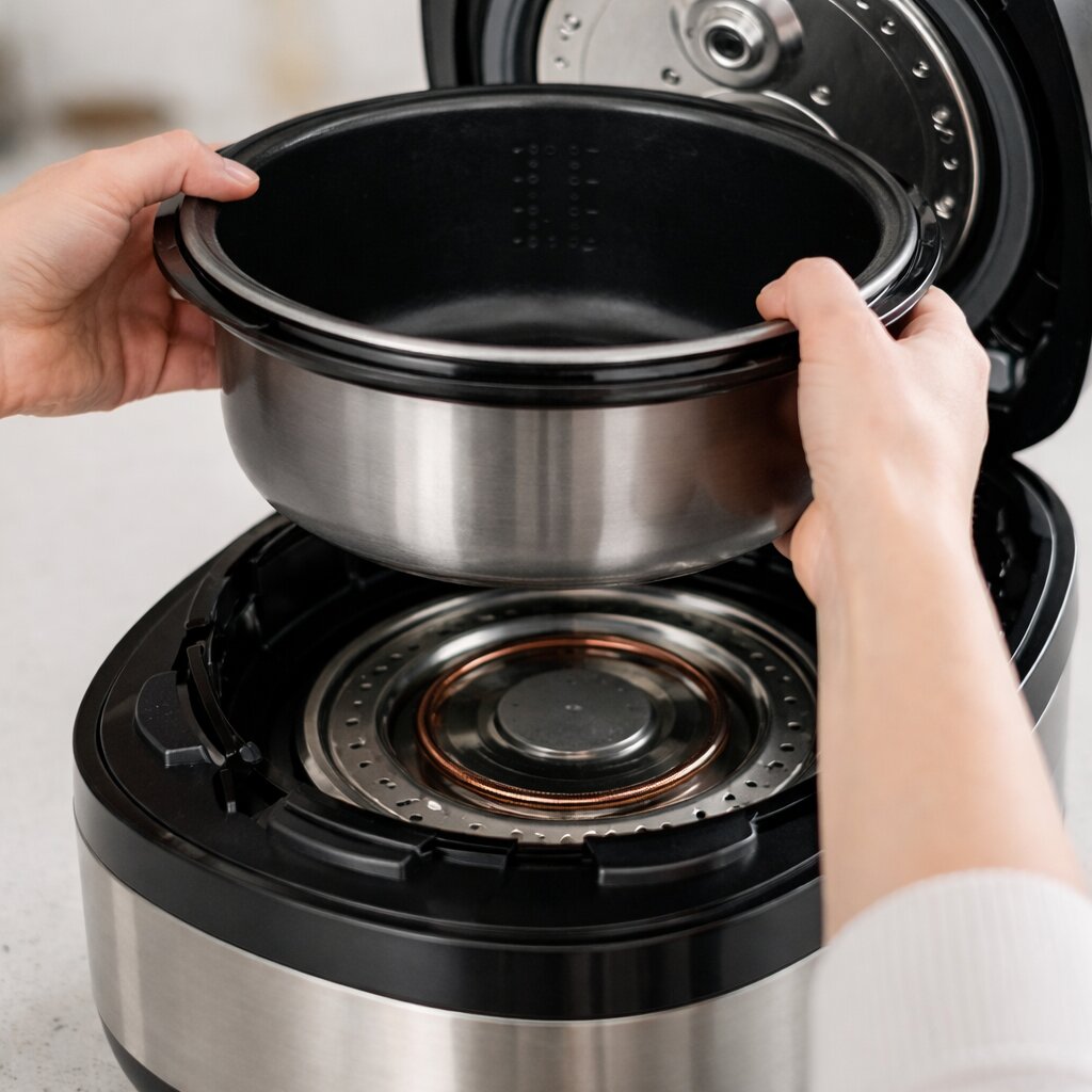 IH 압력밥솥 유도가열 구조를 보여주는 내솥과 코일 실사 사진