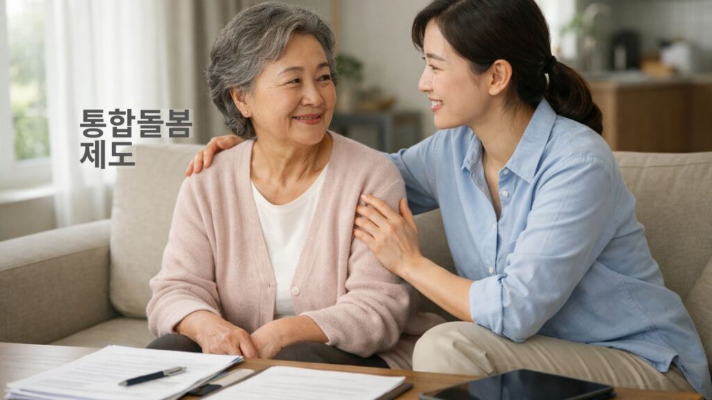 통합돌봄 제도를 상징하는 노인 가족 돌봄 장면