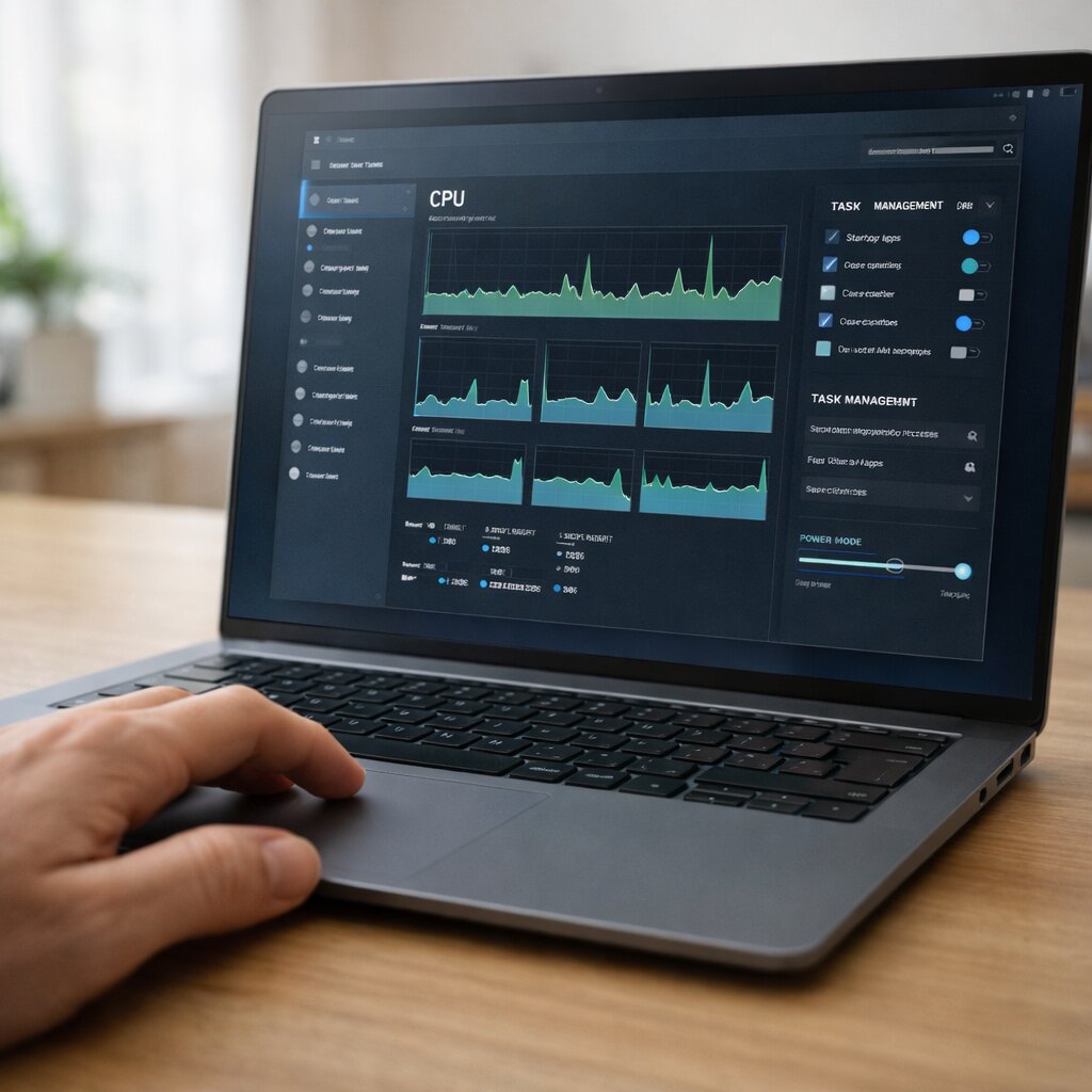 노트북 팬 소음 해결 방법으로 작업 관리자와 전원 설정을 확인하는 화면