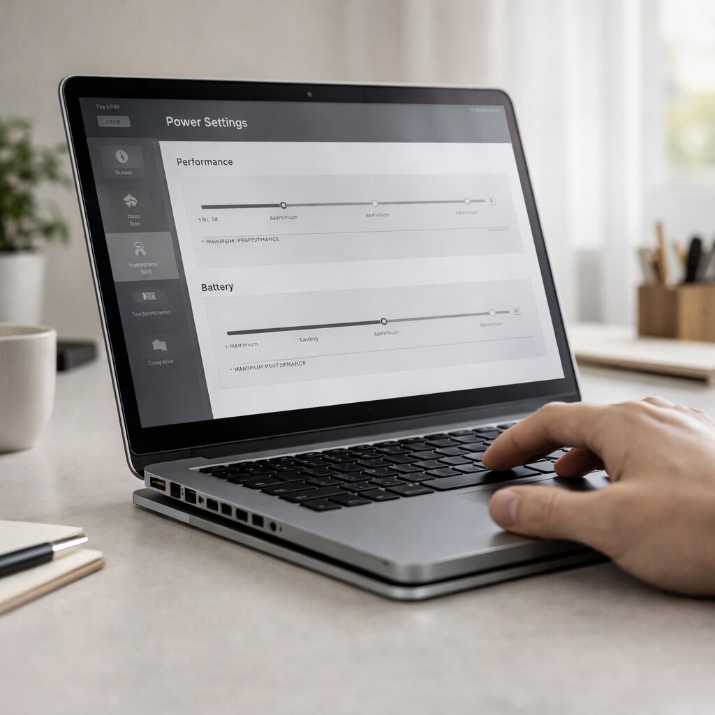 노트북 발열 줄이는 방법으로 전원 설정과 작업 관리 화면을 확인하는 실사형 이미지