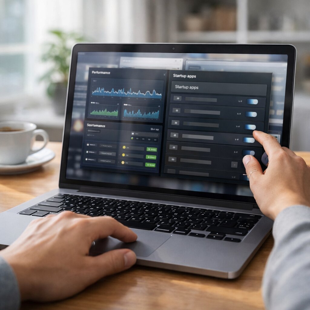 노트북 느려질 때 점검 리스트에서 시작프로그램과 백그라운드 앱을 확인하는 실사 이미지