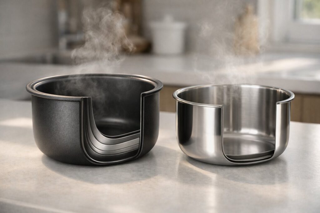 전기밥솥 내솥 두께와 열 보존 비교 이미지