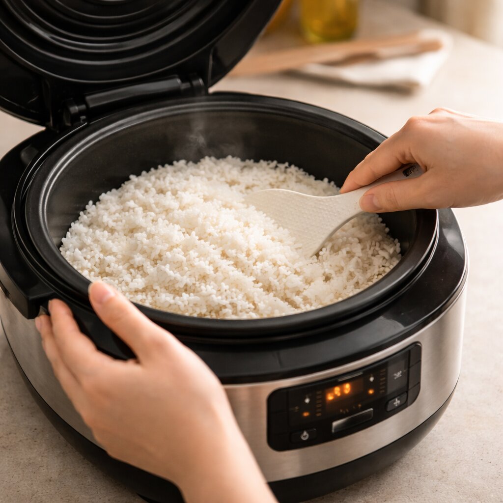 취사 후 바로 섞고 가운데로 모아 두면 장시간 보온 손실을 줄이는 데 도움이 됩니다.