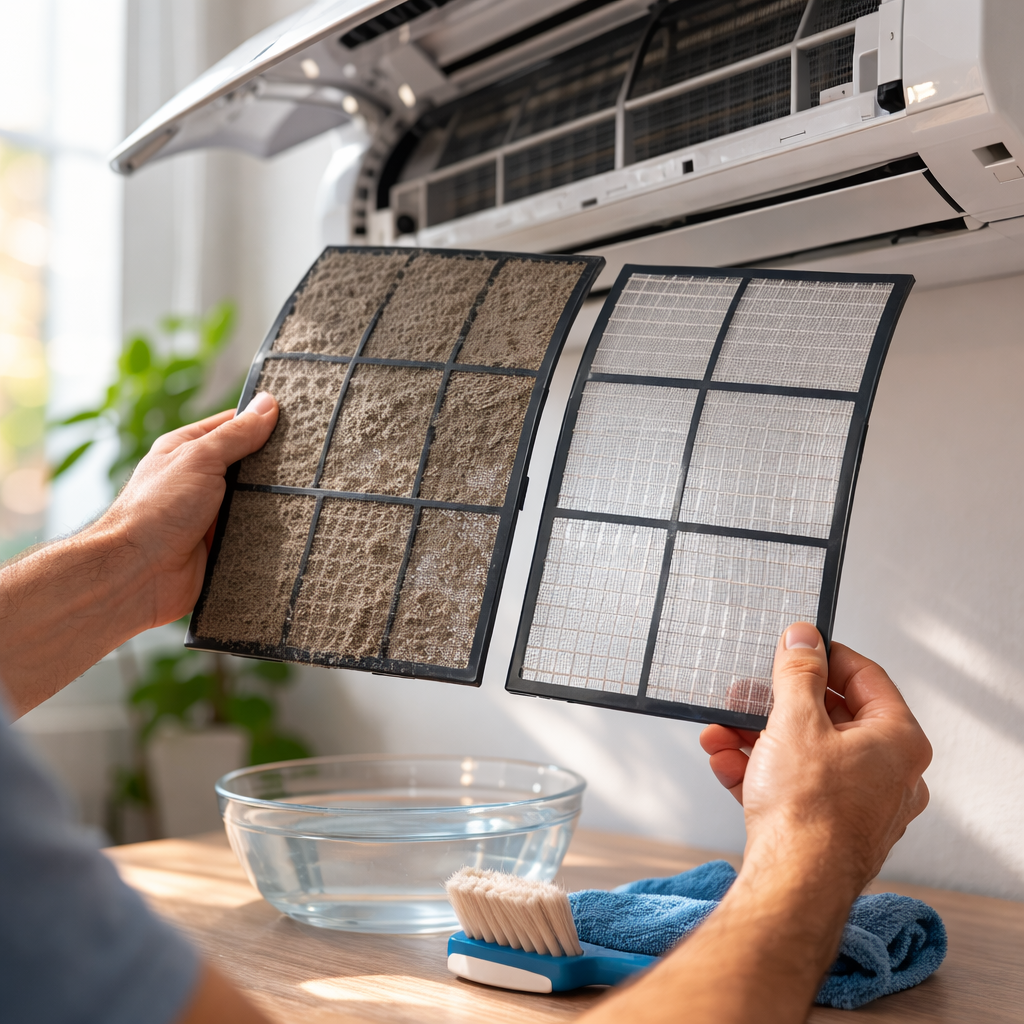 에어컨 필터 청소 전 후 모습
