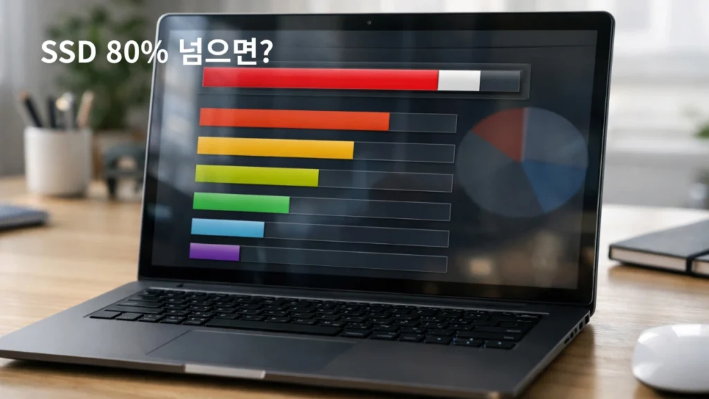 SSD 용량 80% 이상 사용 상태를 보여주는 노트북 저장소 관리 썸네일 이미지