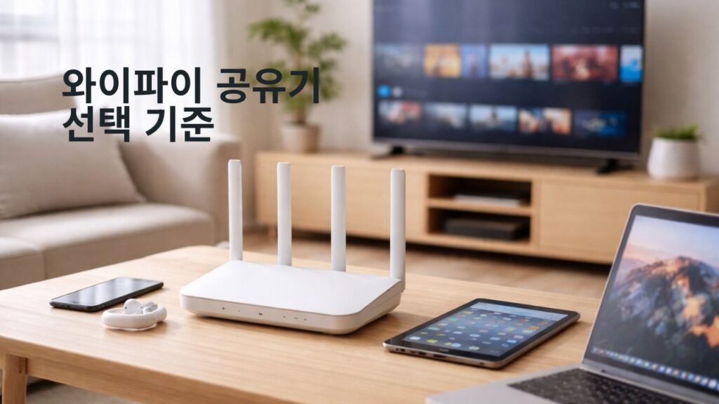 와이파이 공유기 추천 기준을 보여주는 실내 와이파이 사용 환경 이미지