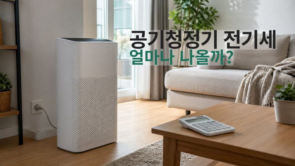 공기청정기 전기세 계산 방법을 보여주는 실내 거실 공기청정기 이미지