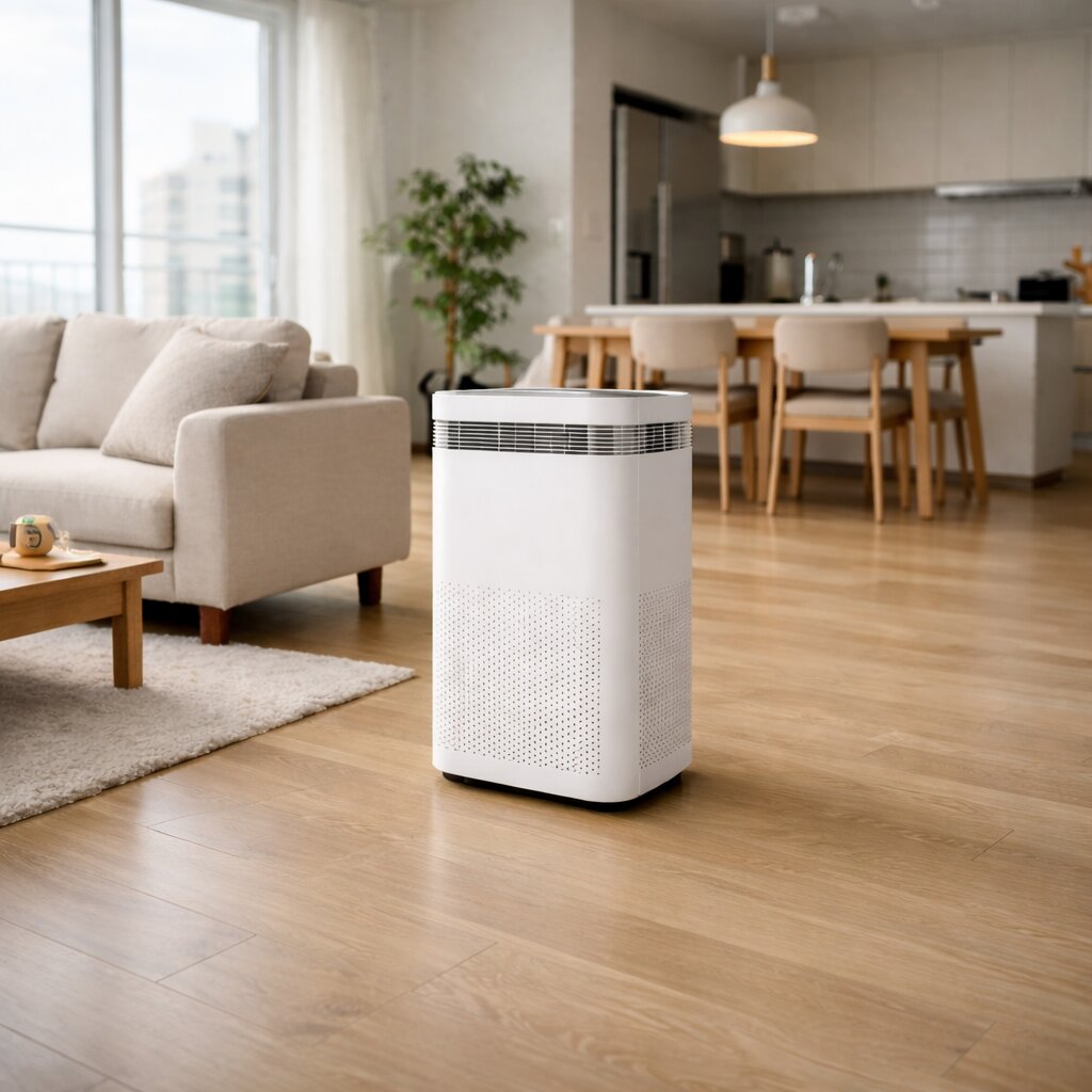 공기청정기 평수 선택 방법과 올바른 설치 위치를 보여주는 실내 배치 이미지