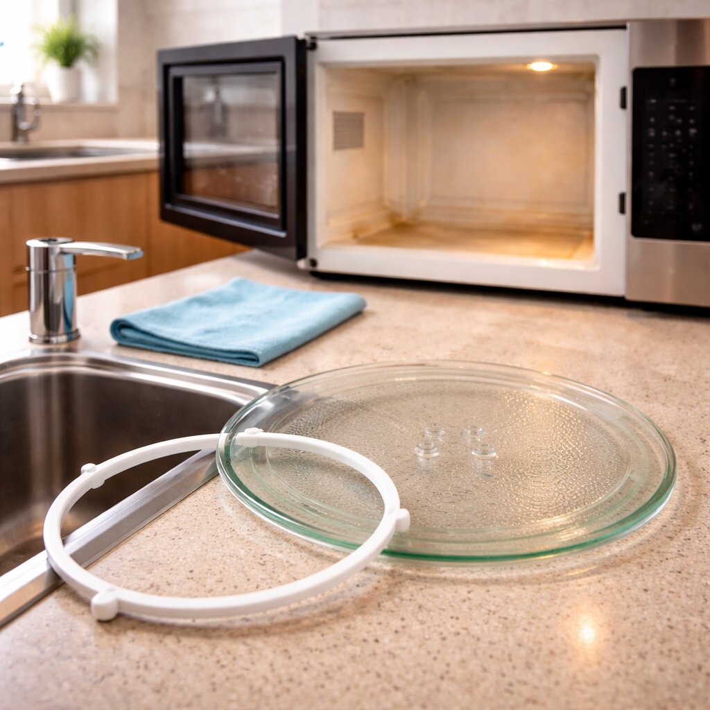 전자레인지 청소 방법 체크리스트와 턴테이블 관리 모습