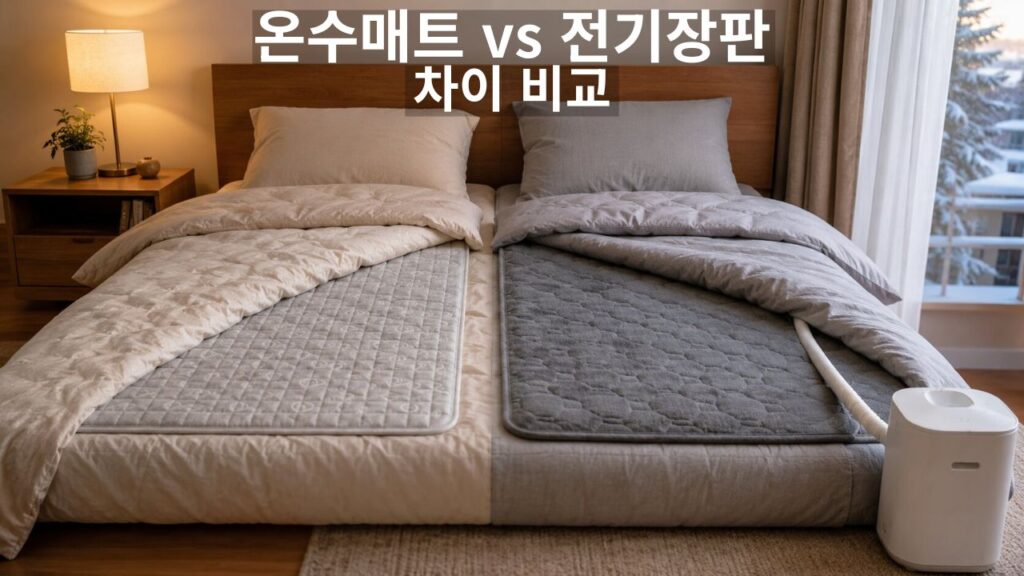 온수매트 전기장판 차이를 비교한 겨울 침실 난방 매트 이미지