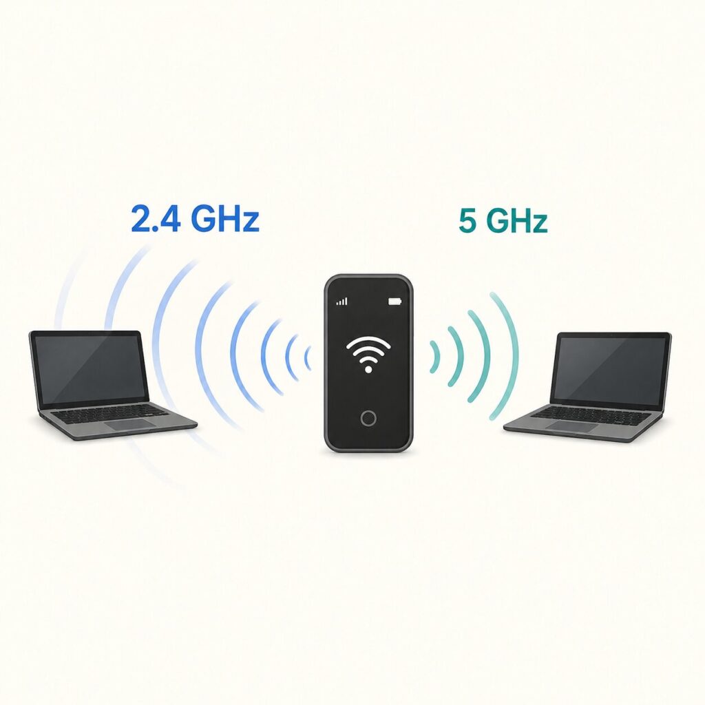 모바일 핫스팟 2.4GHz와 5GHz 연결 특성 비교