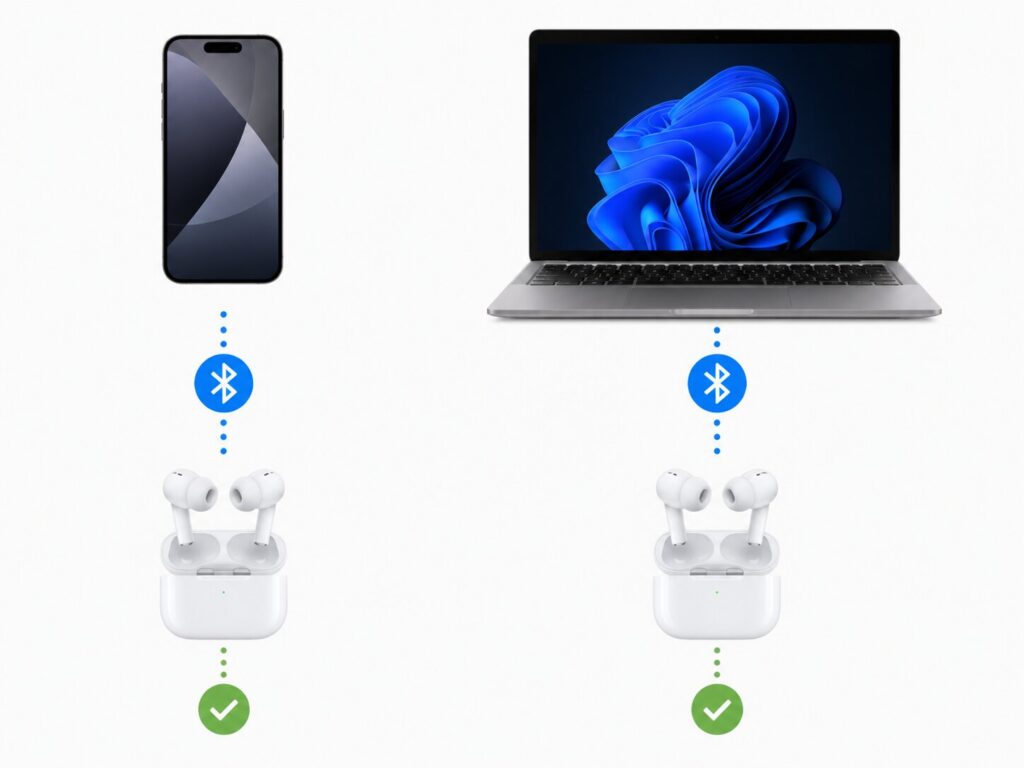 스마트폰과 Windows PC의 블루투스 이어폰 출력 경로 비교
