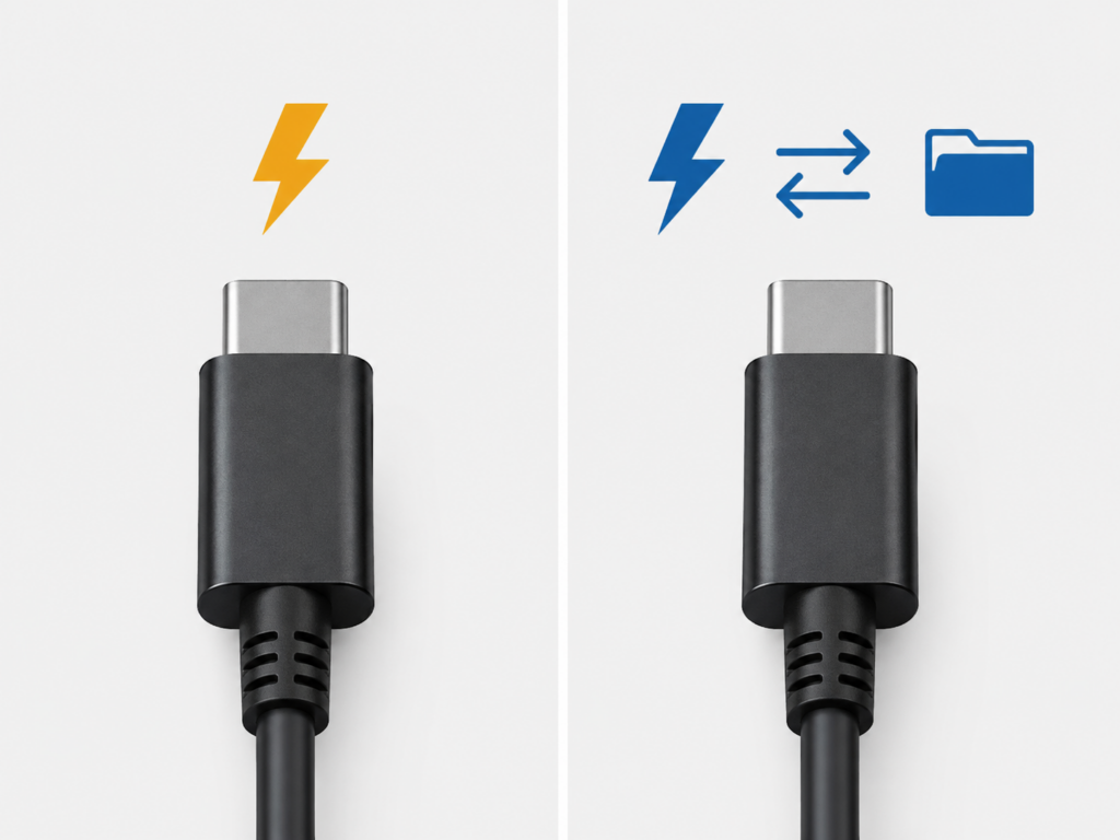 충전 전용 USB 케이블과 데이터 전송 케이블 비교