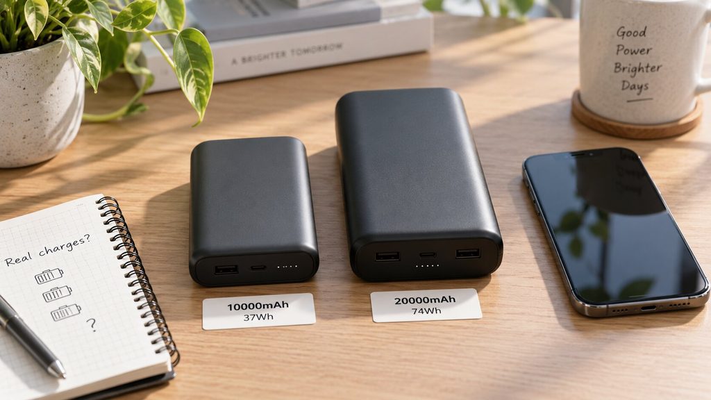 10000mAh와 20000mAh 보조배터리 크기와 용량 비교