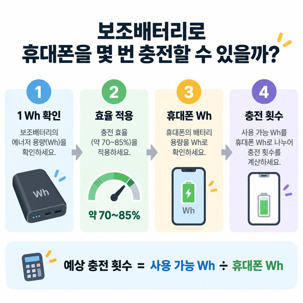 보조배터리 실제 충전 횟수를 Wh와 효율로 계산하는 방법