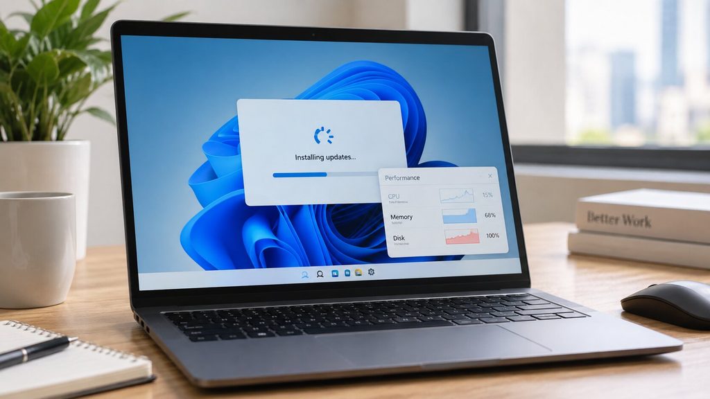 Windows 11 업데이트 후 느려진 노트북의 성능 상태를 확인하는 모습