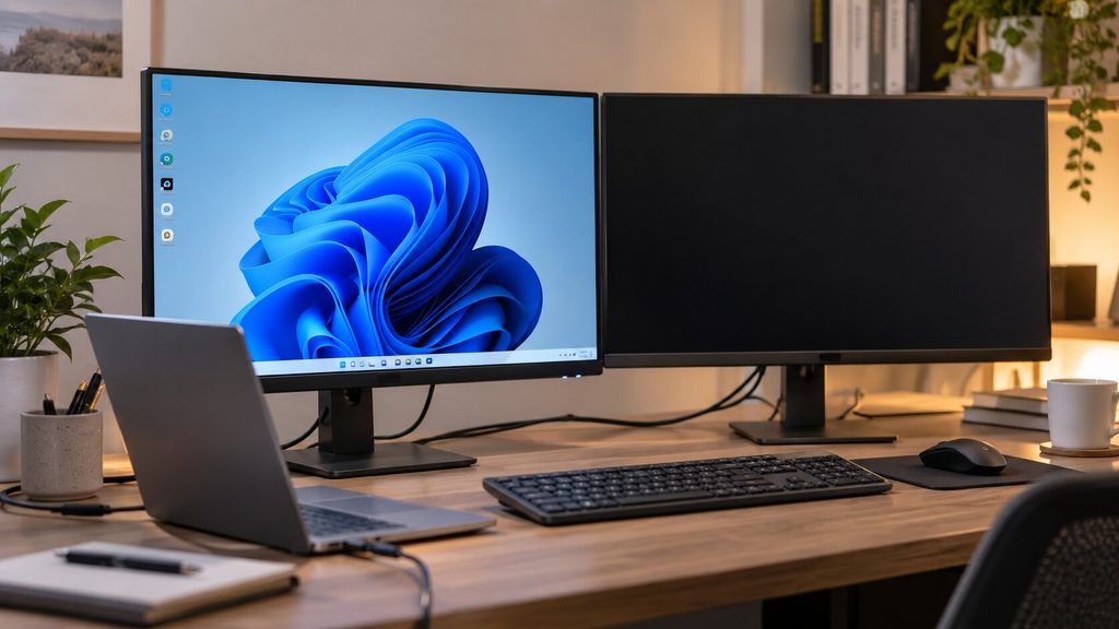 듀얼모니터 중 두 번째 화면이 켜지지 않은 Windows 11 PC 작업 환경