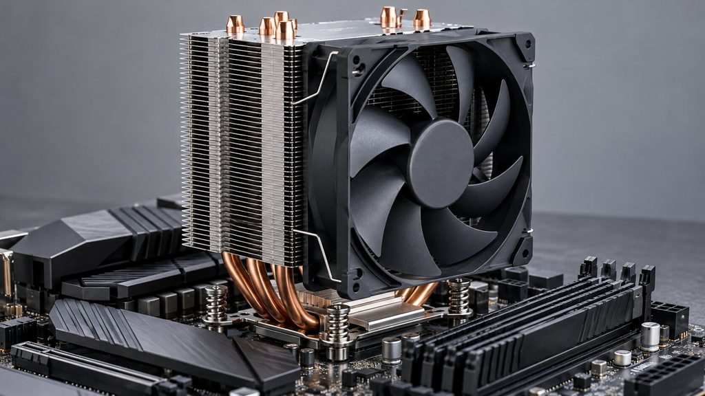 CPU 냉각 구조를 보여주는 메인보드와 방열판 자료 이미지
